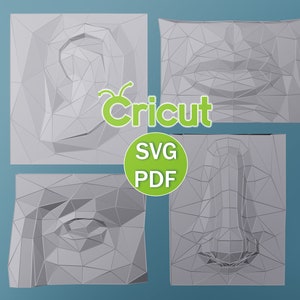 Papercraft delen van gezicht, Svg Pdf Cricut Paper Craft Davids neus, oor, oog, lippen, Pdf-sjabloon, 3D-muursculptuur, MICHELANGELO'S DAVID FACE