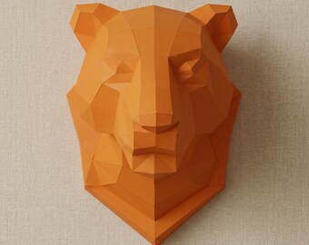 Tigerkopf Papiermodell, SVG, PDF, Dxf Papierkunst, Löwin, Pantherkopf, 3DLion Skulptur, Low-Poly-Muster Tiger, Origami Tier