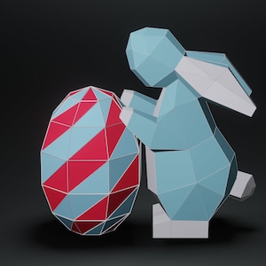 Easter Bunny Papercraft Easter, PDF SVG DXF, Low poly animal, Paper Rabbit, Egg Easter, Download Diy, Low Poly, Sculpture, Rabbit Model