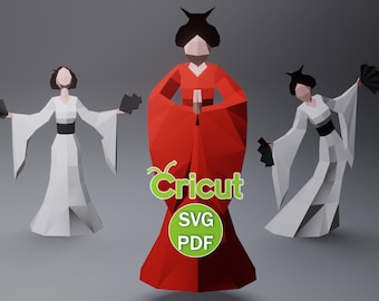 Papercraft Geisha (1) Japanese Woman, SVG, DXF, PDF, Low Poly Papercraft Woman, Paper Geisha Doll, Papercraft Model, Digital Template 3d