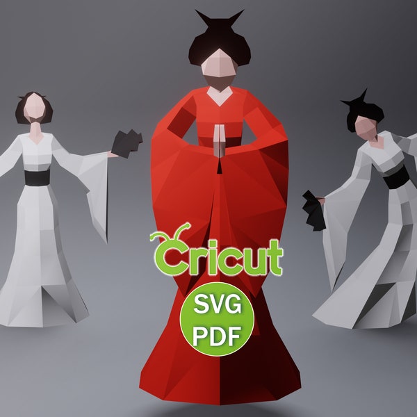 Papercraft Geisha (1) Japanese Woman, SVG, DXF, PDF, Low Poly Papercraft Woman, Paper Geisha Doll, Papercraft Model, Digital Template 3d