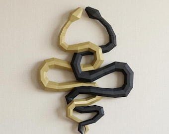 Low Poly Snakes Papercraft Sculpture, 3D Wall Decor Template (PDF-SVG-DXF)