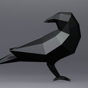 Raven Papercraft, Raven, SVG, PDF Template, Paper Statue, Crow 3D Low Poly Model, Digital Template, Download, Low Poly, Bird Papercraft