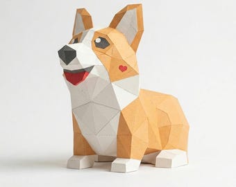 Papiermodell Corgis 3D Skulptur, Low Poly (SVG, PDF, Dxf)