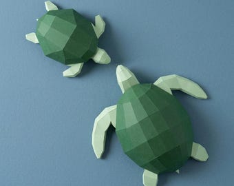 Papercraft Turtles, Low Poly Sculpture, Wall Decoration (SVG PDF)