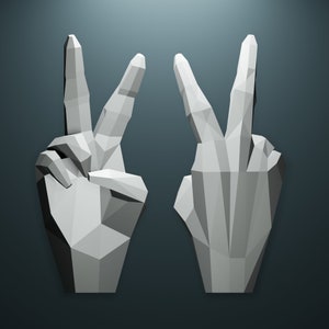 Peace Hand Papercraft ,PDF-SVG-DXF, 3D Papercraft template, Low poly, Paper Sculpture Pattern, Make Your Own Trophy