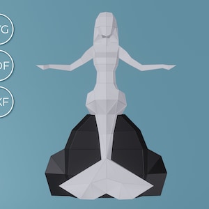 Mermaid on the Stone  Papercraft 3d Sculpture, Papercraft Women , Papercraft PDF,SVG,DXF Paper sculpture, Mermaids papercraft, Low Poly
