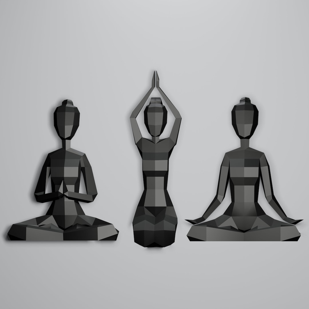 Yogi (3) Papercraft 3D Decor Sculpture, SVG, PDF, Low Poly Yogi Women ...