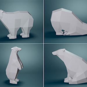 Bear(x4) Papercraft, SVG, PDF, Cricut, Digital Template, Origami Bear, Download DIY, Low Poly, Trophy, Sculpture, 3D Model Animal, Gift