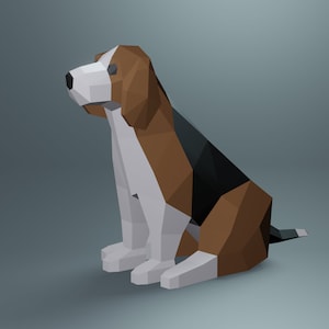 Papercraft Beagle, SVG, PDF. Paper Craft Dog Model, Beagle PDF template, 3D Dog sculpture, Low poly pattern Cat Dog, Origami Animal