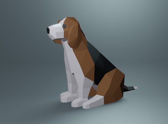 Papercraft Beagle, SVG, PDF. Paper Craft Dog Model, Beagle PDF template, 3D Dog sculpture, Low poly pattern Cat Dog, Origami Animal