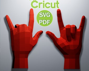 Hand Papercraft ,PDF-SVG, Rock And Roll 3D Hand Papercraft template, Low poly, Paper Sculpture Pattern, Make Your Own Trophy