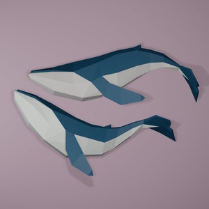 Low Poly Whale Model COUPLE , Create Your Own 3D Papercraft Whale, Origami Whale, Blue Whale, Wall hanging