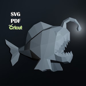 Papercraft Angler Fish, SVG, PDF, Cricut, Digital Template, Origami Whale Shark, Download DIY, Low Poly, Trophy, Sculpture, 3D Model Piranha