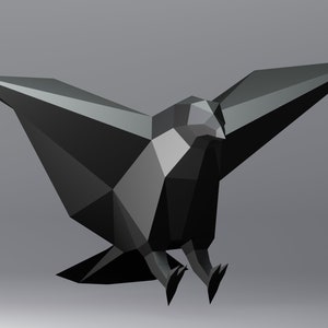Raven Papercraft, Raven, SVG, PDF Template, Paper Statue, Crow 3D Low Poly Model, Digital Template, Download, Low Poly, Bird Papercraft