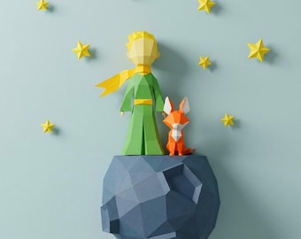 Little Prince and Fox Papercraft, Low Poly DIY (PDF Pattern)