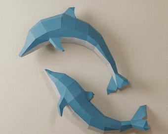 イルカのペーパークラフト（PDF+SVG）DIY壁飾り - Etsy 日本
