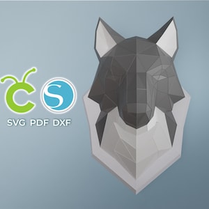 Papercraft Wolf, SVG, PDF, DXF, Paper Craft Wolf Angry Model, Wolf Pdf Template, 3D Dog Sculpture, Low poly Pattern Wolf , Origami Animal