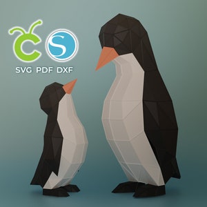 Papercraft Penguins- SVG, DXF, PDF | Low Poly Penguins for Cricut and Silhouette | 3D Model | Paper Origami Template | Animal Papercraft
