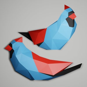 Papercraft Blue Cardinal, Bird 3d Papercraft, SVG-PDF, Instruction, Low Poly Paper Sculpture, Build Your Own Low Poly BIRD, 3d Origami Bird
