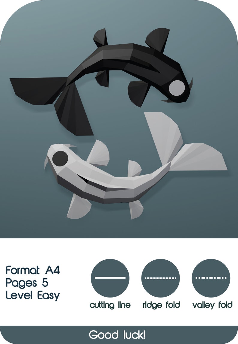 Papercraft Koi Fish Yin and Yang Digital Template Origami Etsy UK