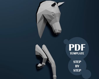 Horse Papercraft PDF- 3D Paper Sculpture Template with Instructions - DIY Wall Decoration- Wall Decor Gift - Animal Trophy