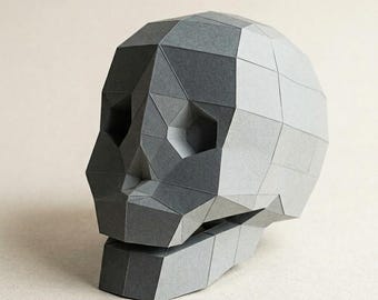 3D Papercraft Skull, Low Poly Sculpture Template (Digital Download)