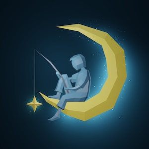 Papercraft De jongen op de maan, Papercraft Low Poly BOY MOON STARS, Papercraft pdf, Papieren sculptuur, Low Poly, Wandsculptuur, Kid Room