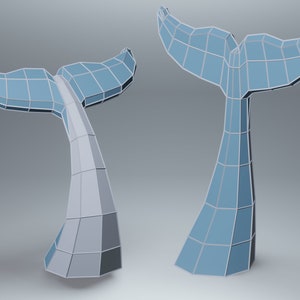 Two Whale Tails Papercraft, Printable PDF template, Animal Figurine Papercraft, 3D Puzzle, Low Poly Wall Decor, Whale Tail Paper Sculpture