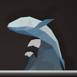 Modelo de baleia Low Poly, crie sua própria baleia de papel 3D, baleia de origami, baleia azul