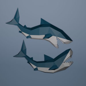 Low Poly Shark Model, Create Your Own 3D Papercraft Shark, Origami Shark, Great White Shark, Shark Lover, Shark Week, Dorm Decor S/XL size