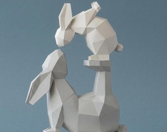 Papercraft Rabbit Model, 3D Low Poly Sculpture (SVG, PDF)