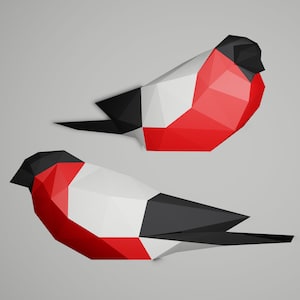 Papercraft Bullfinch, Bird 3d Papercraft, SVG, PDF, Instructions, Low Poly Paper Sculpture, Build Your Own Low Poly BIRD, 3d Origami Bird