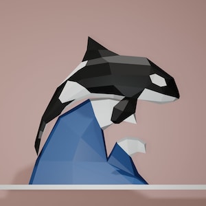 WHALE PAPERCRAFT Orca On Wave Animal 3D Low Poly Paper Sculpture DIY cadeau voor thuis pepakura patroon sjabloon Animal Trophy Whale Low poly