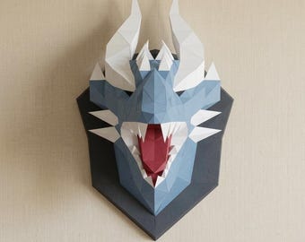 3D Papercraft Dragon Trophy, Low Poly Sculpture (SVG/PDF)