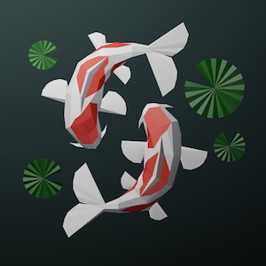 VERKAUF! Koi Fisch, Papiermodell, Digitale Vorlage, Origami, PDF Download DIY, Low Poly, Trophäe, Skulptur, Koi Fisch Modell