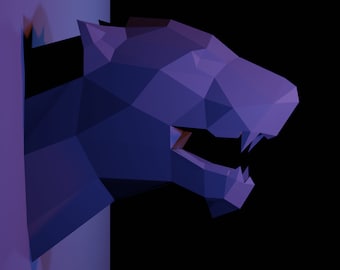 Low Poly Löwen Kopf Wanddekoration, DIY Papiermodell (PDF Download)