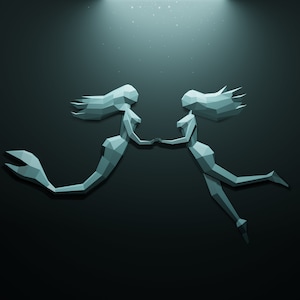 Mermaid and Women Papercraft Wall Sculpture, Papercraft women, Papercraft pdf, Paper sculpture, Sirena papercraft, Low Poly, Wall sculpture