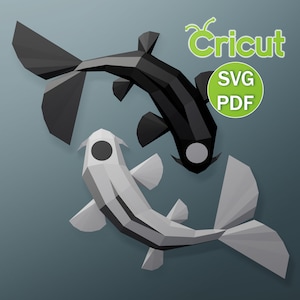 PaperCraft Koi Fish Yin and yang, Digital Template, Origami, PDF Download DIY, Low Poly, Trophy, Sculpture, Koi Fish Model, Yin and yang