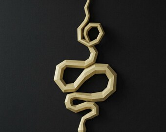 Décoration murale 3D en papier serpent, sculpture low poly (PDF-SVG-DXF)