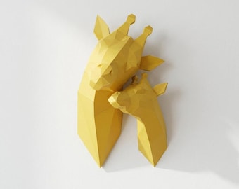 Giraffe Mom and Baby Paper Sculpture Template, DIY Low Poly Trophy (PDF Download)