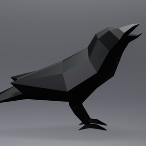 Raven Papercraft, Raven, SVG, PDF Template, Paper Statue, Crow 3D Low Poly Model, Digital Template, Download, Low Poly, Bird Papercraft