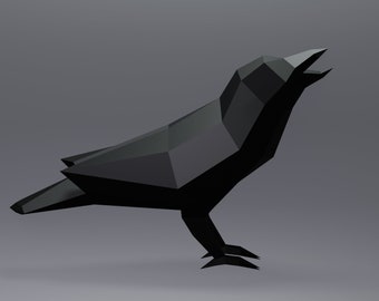 Raven Papercraft, Raven, SVG, PDF Template, Paper Statue, Crow 3D Low Poly Model, Digital Template, Download, Low Poly, Bird Papercraft