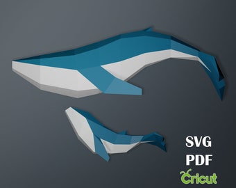 Papercraft Whale and Baby Template, 3D Origami (SVG, PDF)