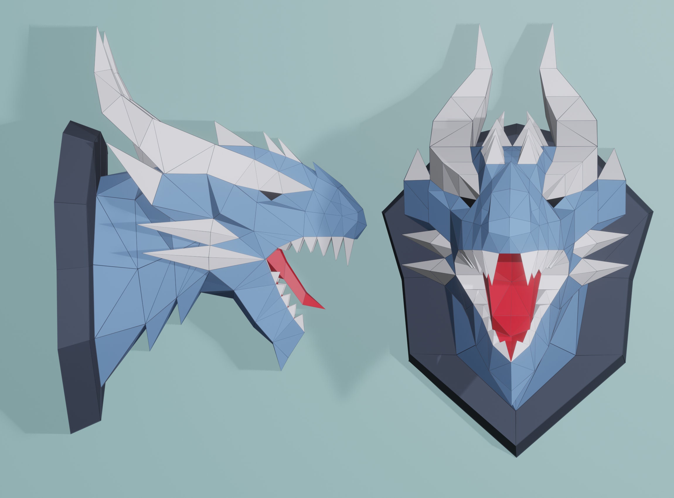 Papercraft Dragon, SVG, PDF. Paper Craft Dragon Model, Dragon Angry PDF template, 3D Paper Sculpture, Low poly pattern Trophy, Origami