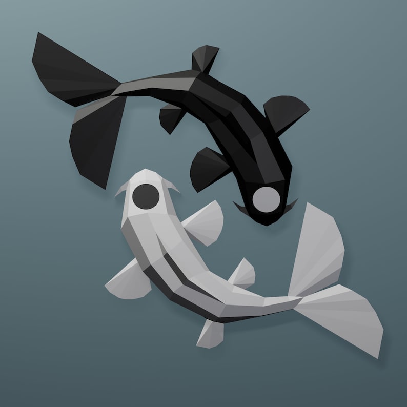 Papercraft Koi Fish Yin and Yang Digital Template Origami Etsy