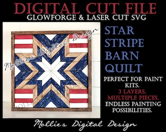 Glowforge SVG File | Star Stripe Barn Quilt Sign | Digital Laser Cut File | Americana | Layered Design | Paint Kit
