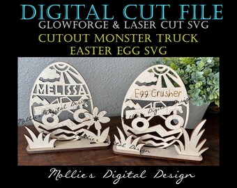 Monstertruck UTSKÄRMNING påskägg färgkit SVG | Digital fil | Glowforge laserskuren fil | Pojke korgfyllmedel | Färgläggningskit