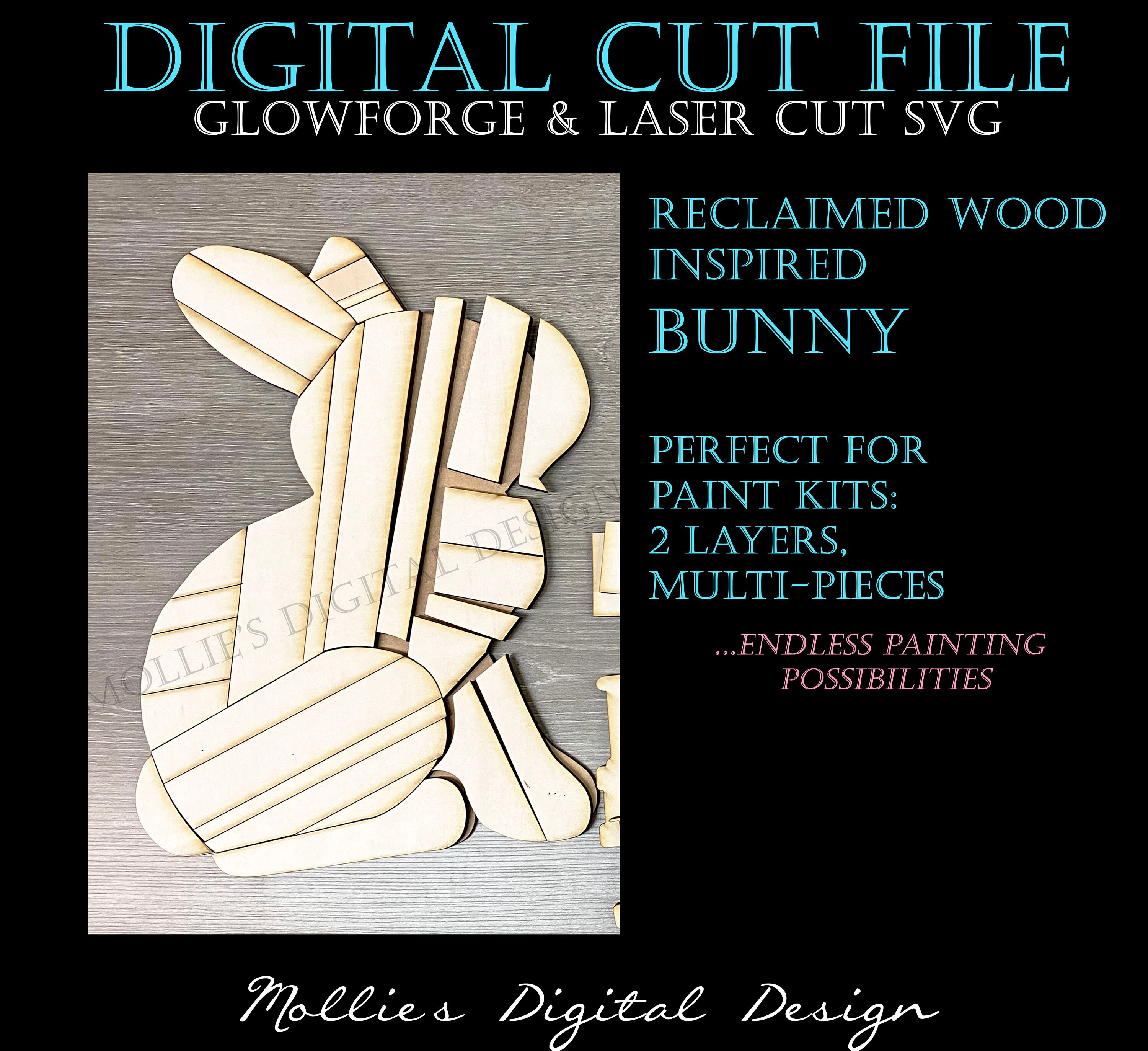 Glowforge SVG File | Reclaimed Wood Inspired Bunny | Digital Laser Cut ...