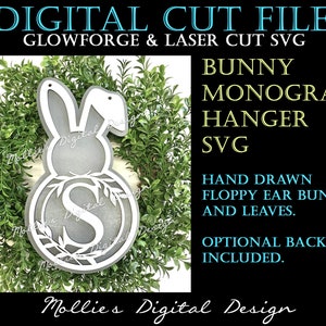 SVG Digital File | Bunny Leaf Monogram, A-Z, 26 letters | Laser Ready | Glowforge File | Wreath Embellishment | Easter Door Hanger SVG